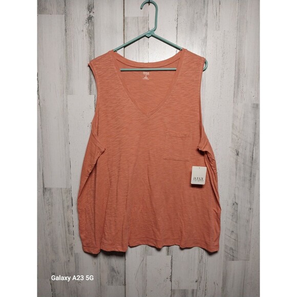 A.n.a. 2X V Neck Sleeveless Tee In Spanish Tile - Picture 1 of 5
